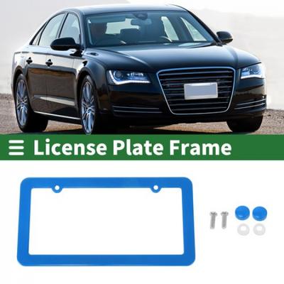 Car Front Rear License Plate Frames Stainless Steel 2 Hole Blue 1 Set