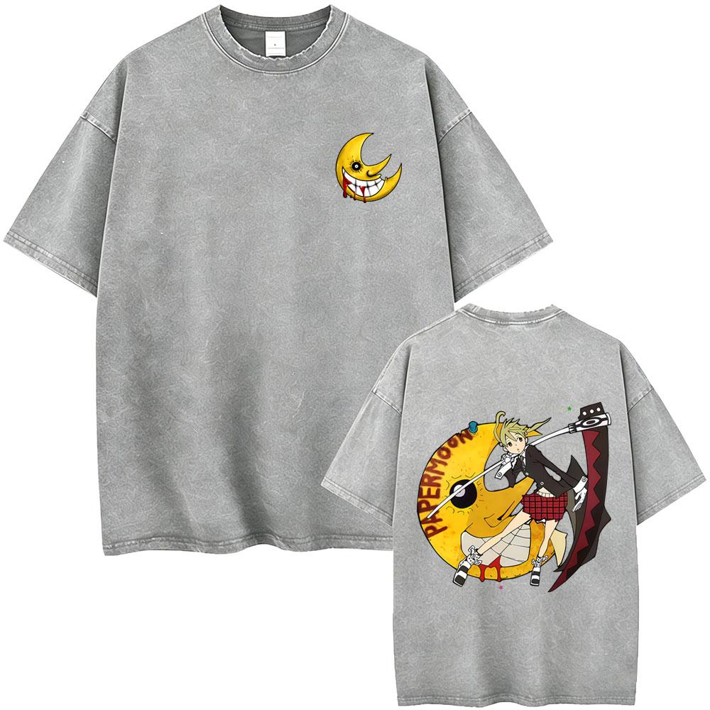 Washed Vintage Anime Soul Eater Maka Albarn Soul Evans Graphic Tshirt Mens Retro Manga T Shirts Men Cotton Oversized Tshirts