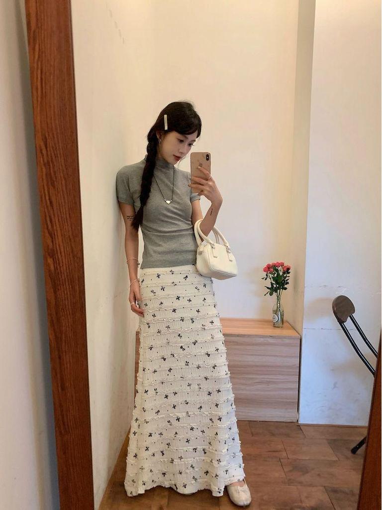 Korean-Style Floral Lace Fishtail Skirt Set for Women