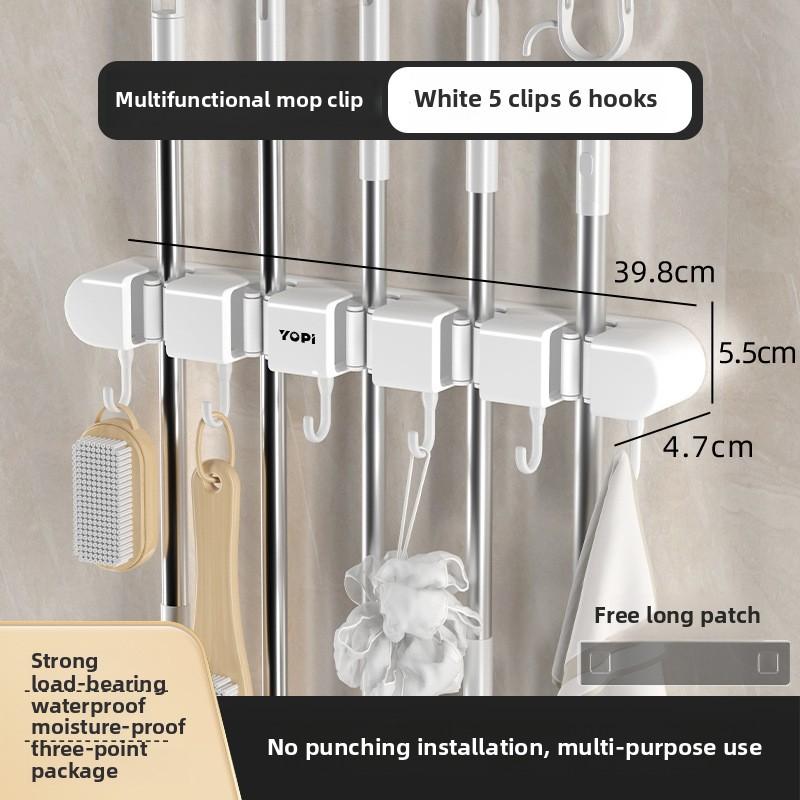 

Органайзер для швабры и метлы, держатель для швабры, настенный держатель для швабры, прочный держатель для швабры с 3/4/5/6 крючками, органайзеры для подвешивания метлы 5 clips 6 hooks белый