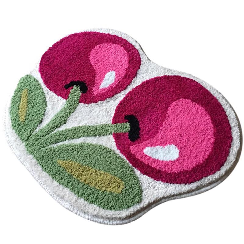 

VIKAMA Cherry Design Carpet Bedroom Entrance Bed Side Soft Comfortable Foot Pad Bathroom Non Slip Absorbent Door Mat Home Decor 40X60CM(1.3X2FT