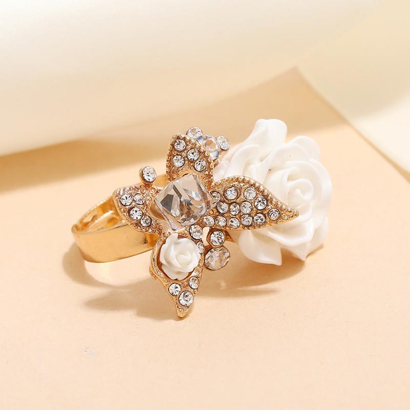 5 Color Women Rose Ring Fashion Exquisite Retro Butterfly Accessories Decorative