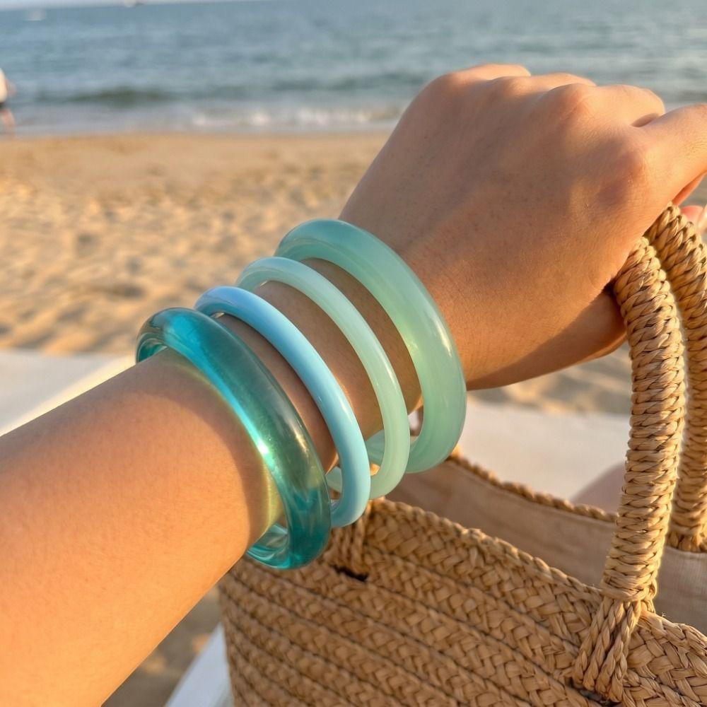 Stackable Resin Bangle 4Pcs/Set Boho Bracelets Jewelry Acrylic Bracelets Set  Beach