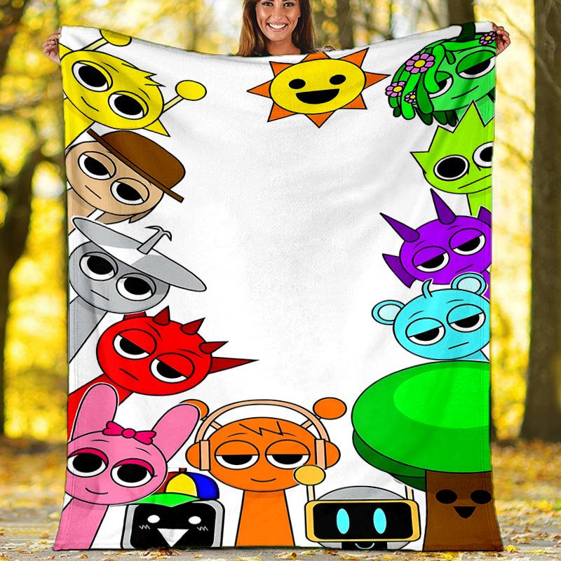 1pc SPRUNKI9 Theme Blanket - Digital Print, Polyester, Cozy for All Seasons, Perfect for Outdoor, Camping, and Travel