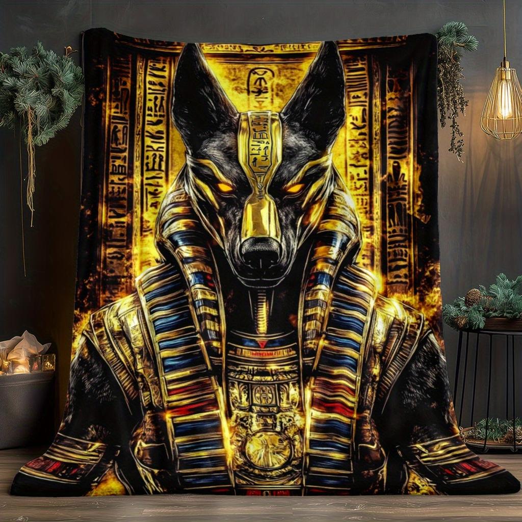 Egyptian Anubis Pharaoh Print Flannel Blanket Ancient Egypt Mythology Soft Warm Throw Blanket Sofa Bed Retro Art Home Decor Gift