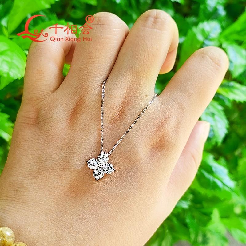 S925 Silver 1.2ct Round Four Leaf Clover White Moissanite Pendant Choker Necklace Jewelry Valentine's Day Wedding Date Gift