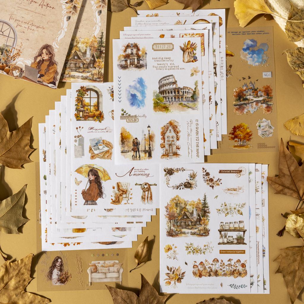 20sheets/bag Golden Autumn Daily Life Theme Die Cut Sticker Sheets For Scrapbooking DIY Frame Collage Decoration Laptop Sticker