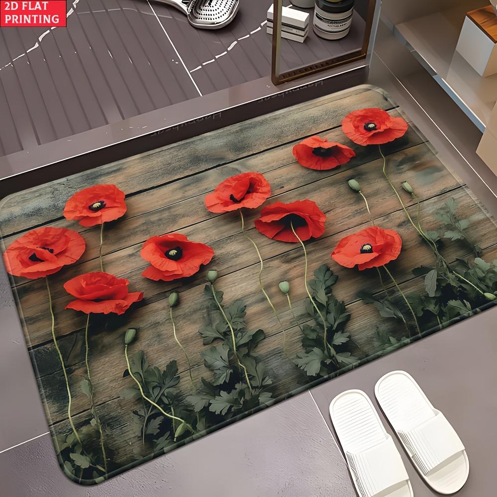 

1pc Red Flower Door Mat Non-slip Absorbent Microfiber Carpet Bathroom Bedroom Living Room Entrance Floor Mat 40x60cm