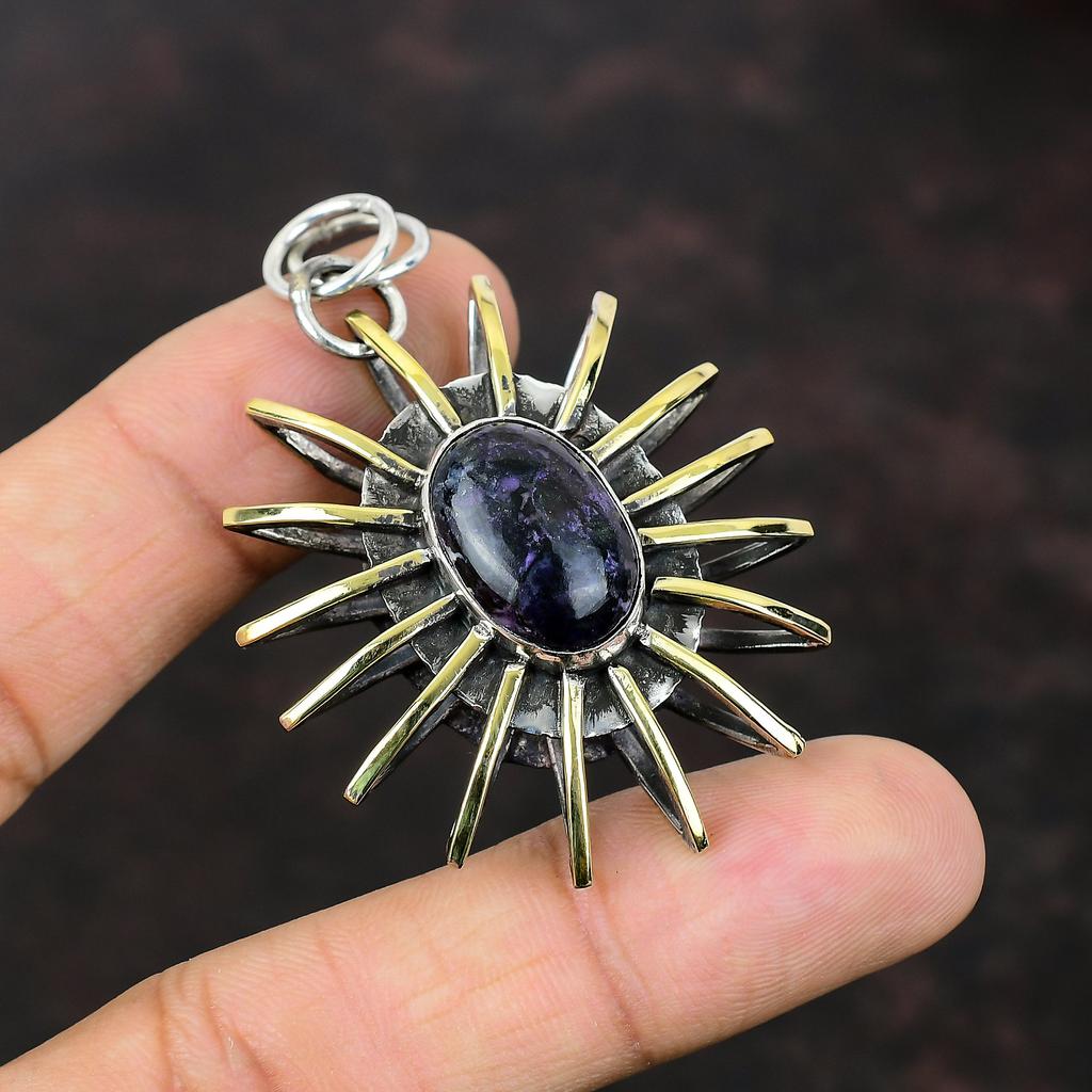 Wisiorek Purpurite Kamień szlachetny Biżuteria 925 Srebrny wisiorek 18K pozłacany Klatka Biżuteria Ręcznie robiony wisiorek Prezent dla żony Piękna biżuteria