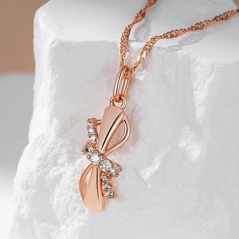 Micro Inlay Zircon Knot Design Pendant Glossy Gold Color Necklace for Women Vintage Fashion Jewelry