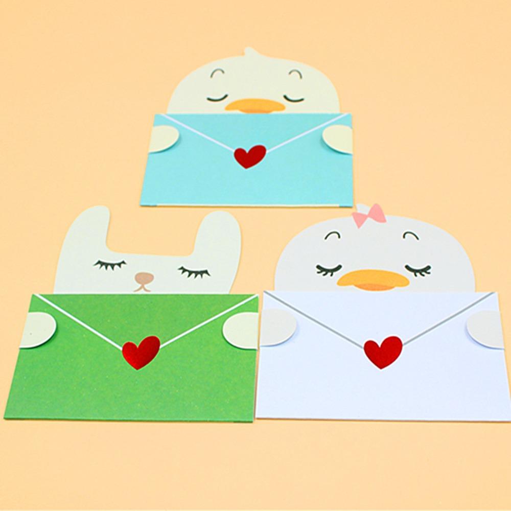6PCS Bear Rabbit Blessing Thank Envelope Ins Cartoon Greeting Card Valentine's Day Gifts