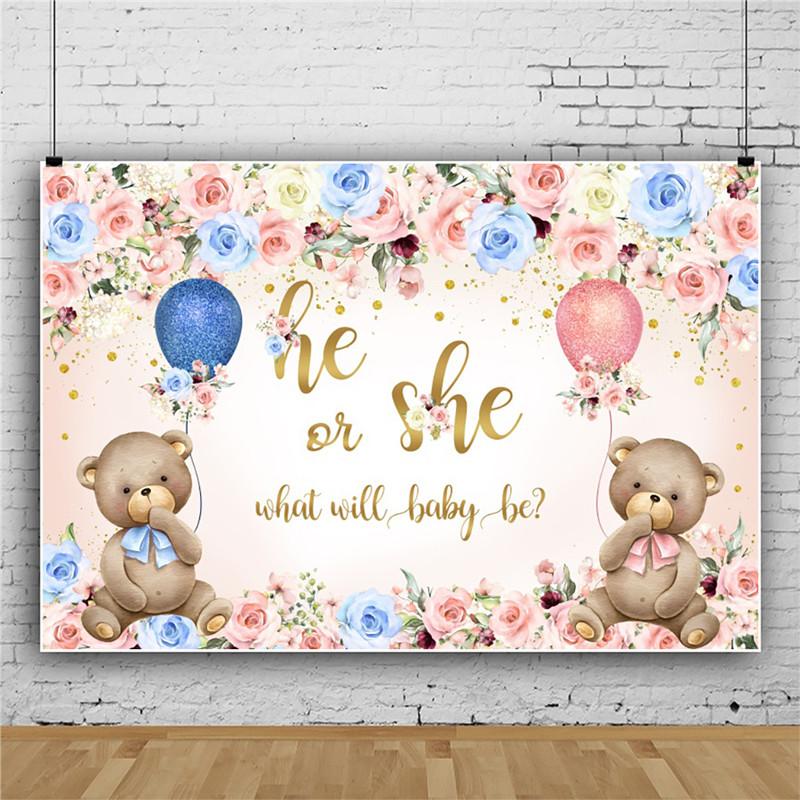 Gender Reveal Party Background Cloth Banner Cute Bear Decor Vinyl Photography Banner Animal Children's Birthday Decoration
