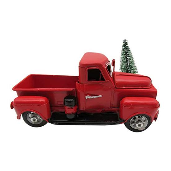 Truck Miniature Vintage Chic Metal Eye-catching Christmas Red Truck Decor for Home