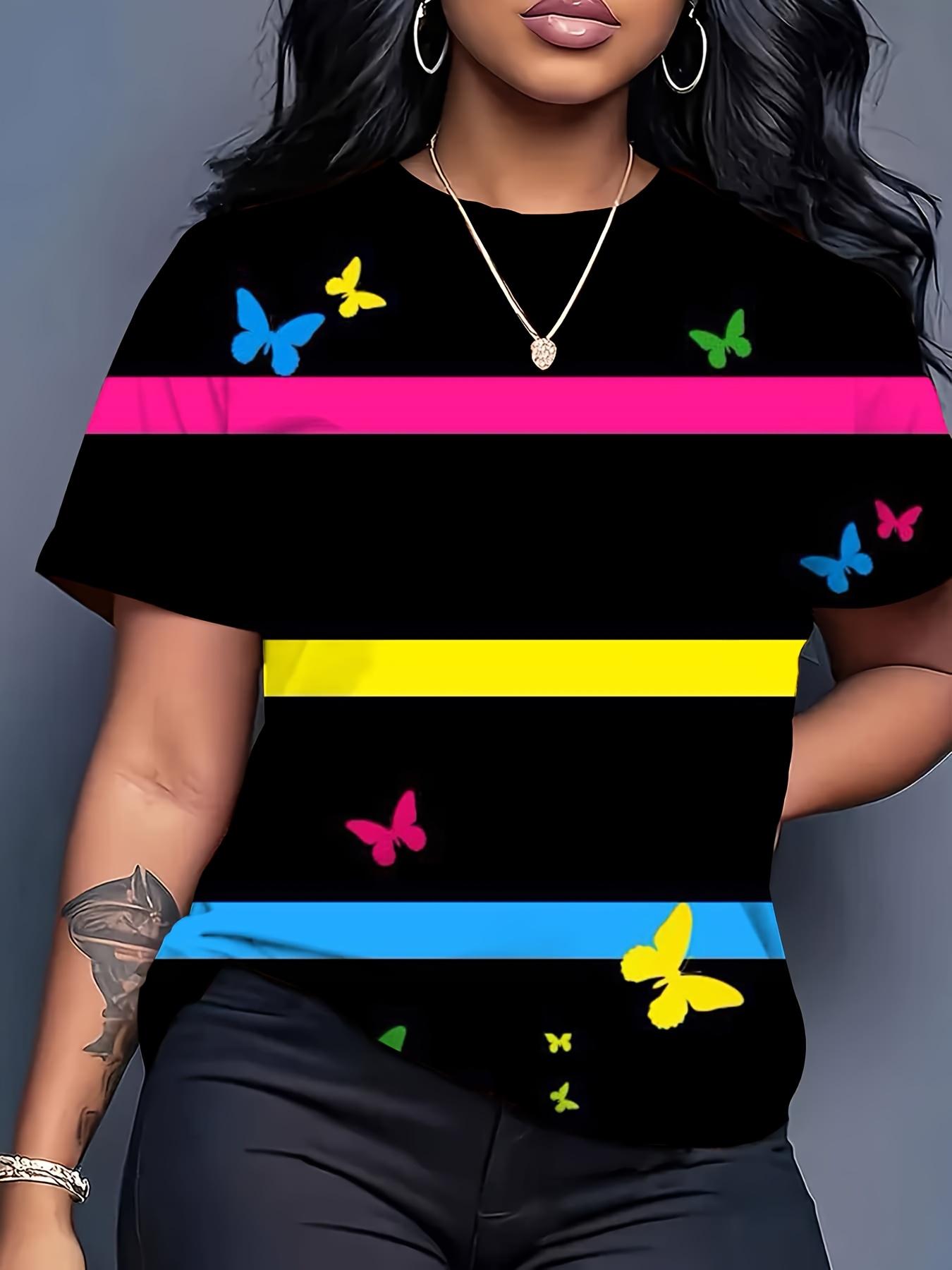 

Women s Oversized T-Shirt with Large Butterfly ; Geometric Print - Breathable Short Sleeve Blouse Style Top Suitable for Daily Wear ; Party Outfits. M XL дубильна кора