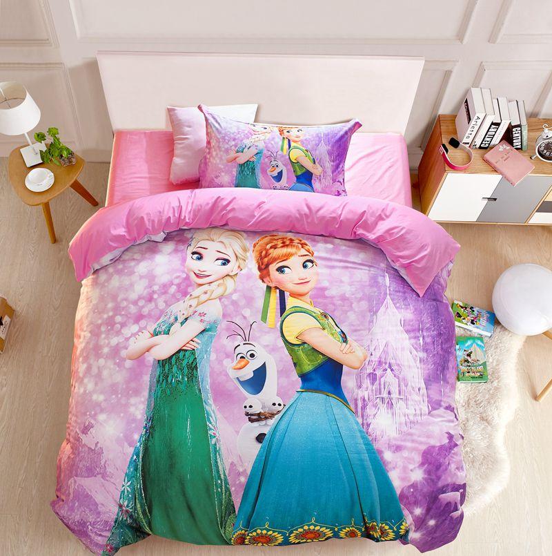 Frozen Prinses Elsa en Anna Anime Dekbedovertrek Set Comforte Beddengoed Sets met Print Cartoon Tweepersoons Kerstcadeaus 3-delig