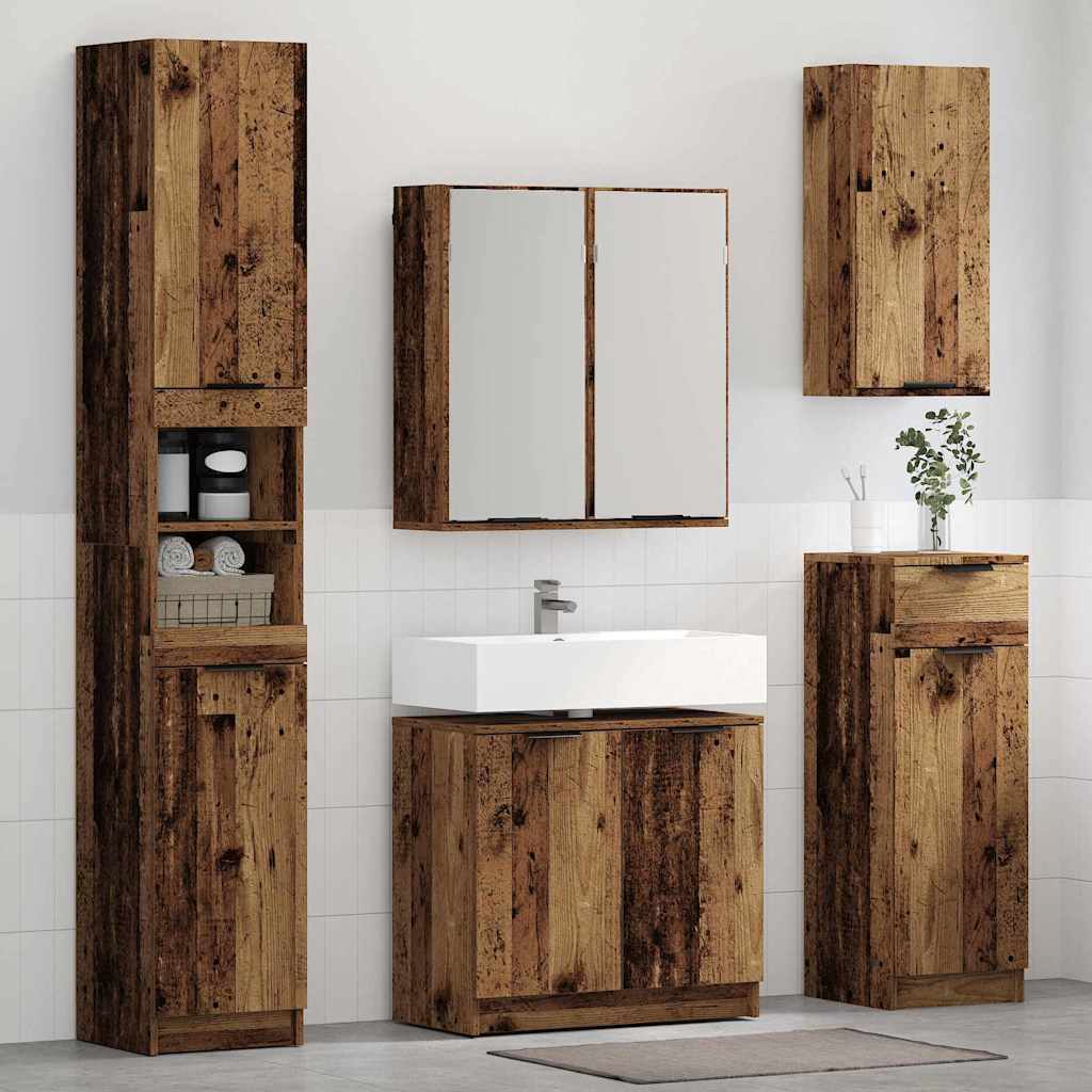 Bathroom Cabinet Set with Shelf and Door Reclaimed Wood Look Wood Based Material