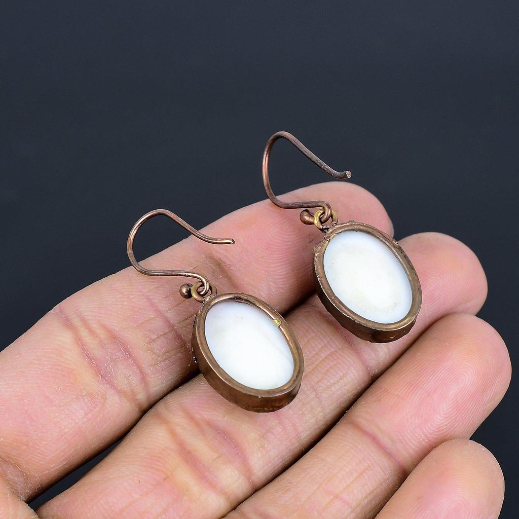 White Coral Copper Electroformed Earrings, Handmade Gemstone Earrings Jewelry, Gifts For Wife Brand New Earrings