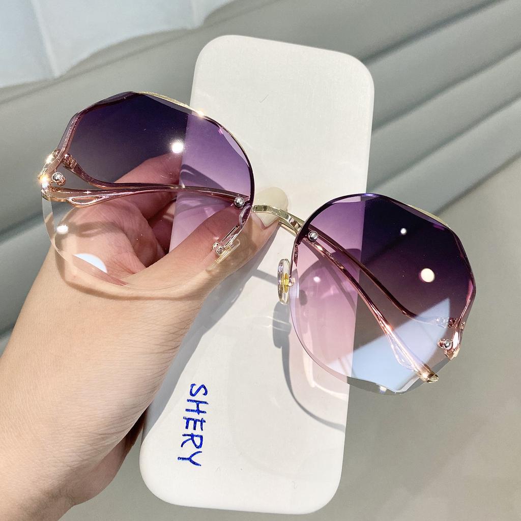 Cheap Luxury Trendy Designer Sun Glasses Rimless Shades Polygon Ladies Sunglasses for Women