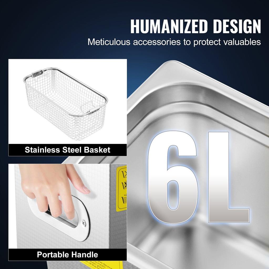 Ultrasonic Cleaner Machine, 6L Stainless Steel Ultrasonic Cleaning Machine, with Digital Heater Timer, Jewelry Cleaning for Commercial Personal Home