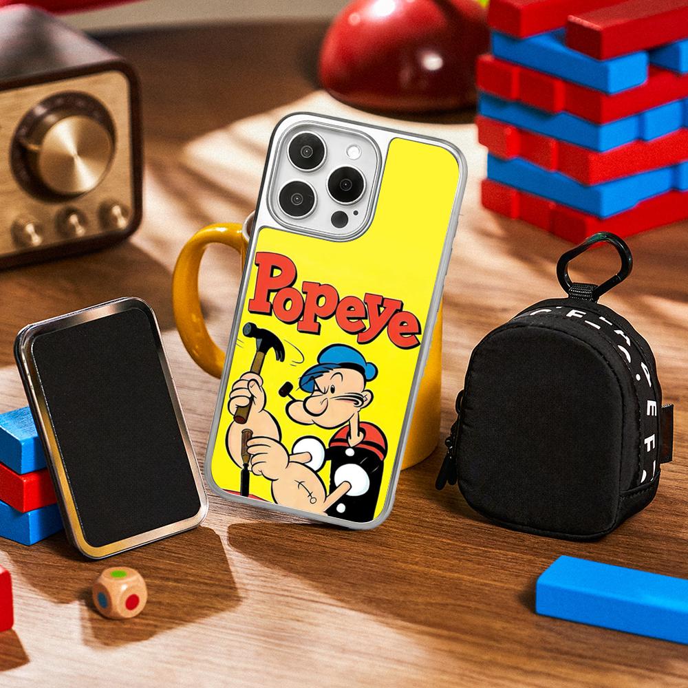 

P-po-peyeS classic anime poster pattern Phone Case for iPhone 16 15 14 13 12 11 Pro Max Sheepskin Silver-edged protective case iPhone16Plus