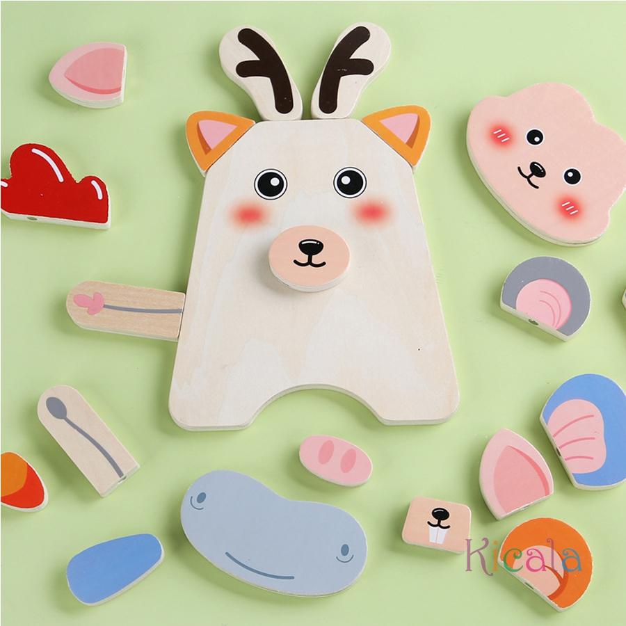 Montessori Educational Toys Children Wooden Animal Emotion Change Face Building Blocks Logic Training Puzzle Game For Kids Gift