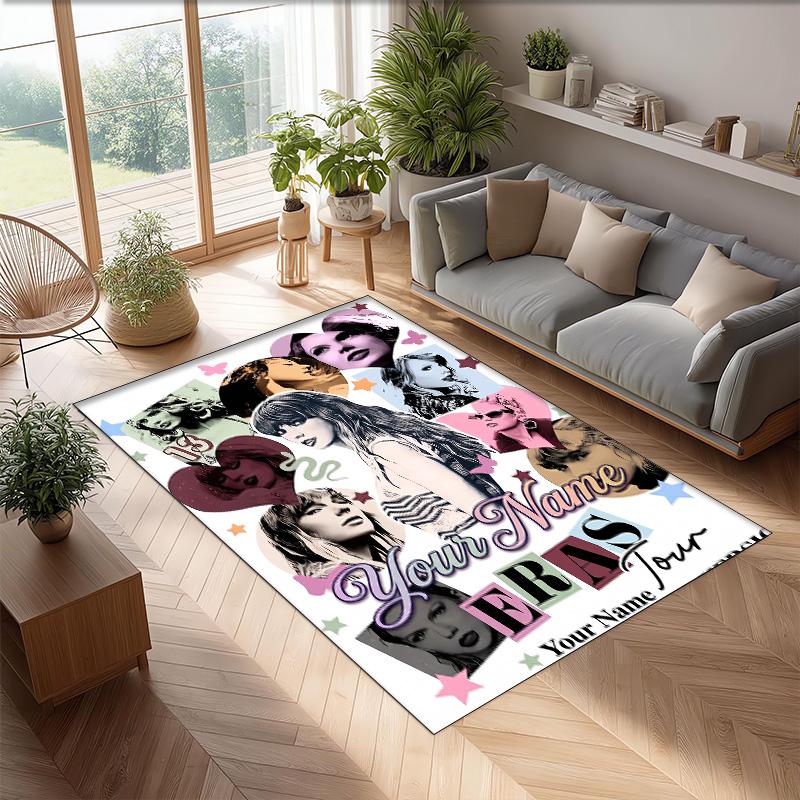 Taylor Swift Crystal Velvet Rug, Custom Name Text Personalized Non‑Slip Floor Mat for Home Decor Gift