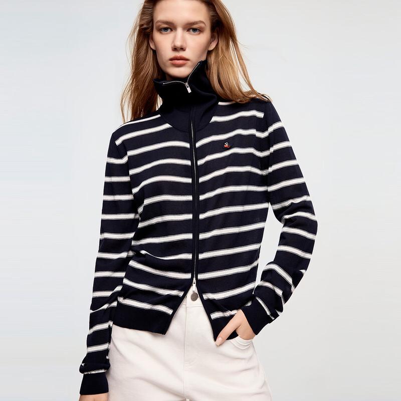 ELLE Women s Contrast Stripe Knitted Cardigan Sweater M