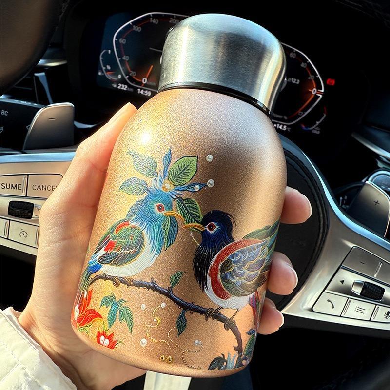 Retro Light Luxury Thermos Cup for Girls, High-end Water Cup, Mini Portable Large Belly Cup, Chinese Style Small Thermos Cup, Te