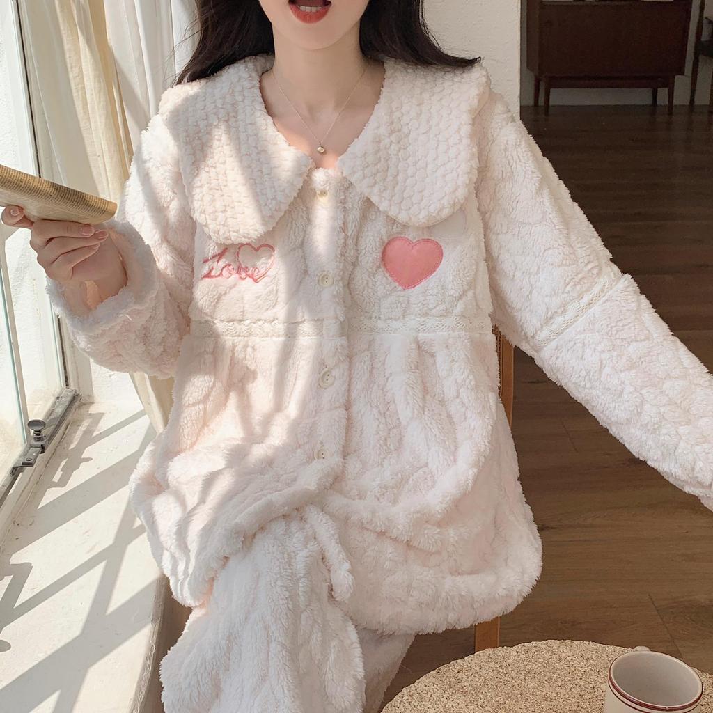 Women's Coral Fleece Pajamas - Thick Velvet Princess Style for Autumn & Winter