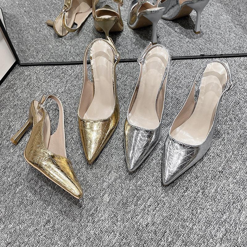 Silver Pointed Sandals Women's New Bag Head Is Not Tired of Feet Sandals Temperament Stiletto High Heels