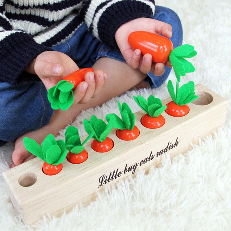Montessori Shape Matching Wooden Toys Carrots and Vegetables Memory Game Fine Motor Training Preschool Children Educational Toys