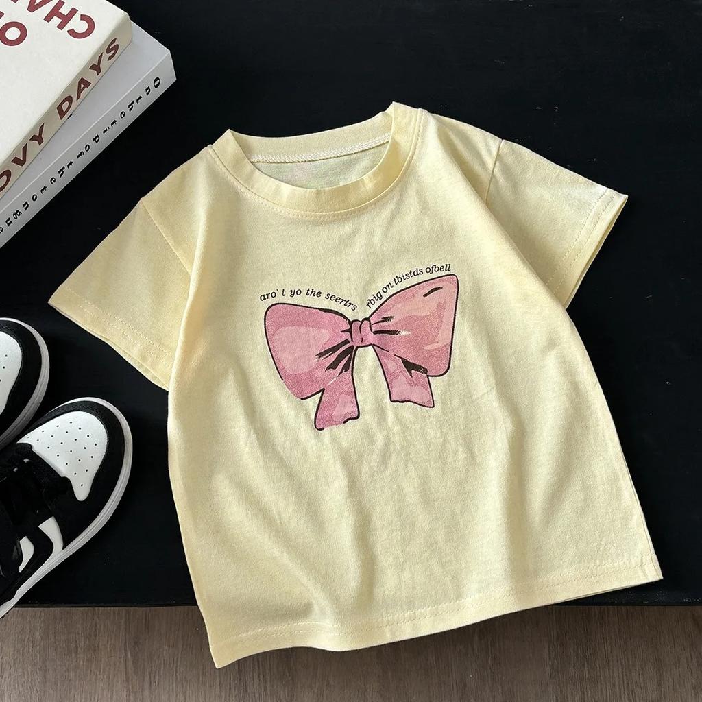 2026 Summer Children Cotton Short Sleeve Tee Cute Cartoon Print Crew Neck Soft Tops For Baby Toddler Boys Girls Kids Wear