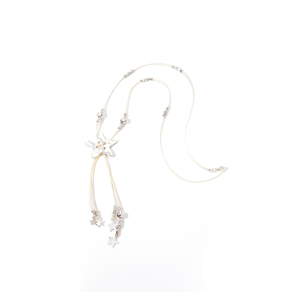 Sweet Silver Star Fringed Necklace Women'S Retro Long Accessories Niche Design Unique Personality Sweater Chain