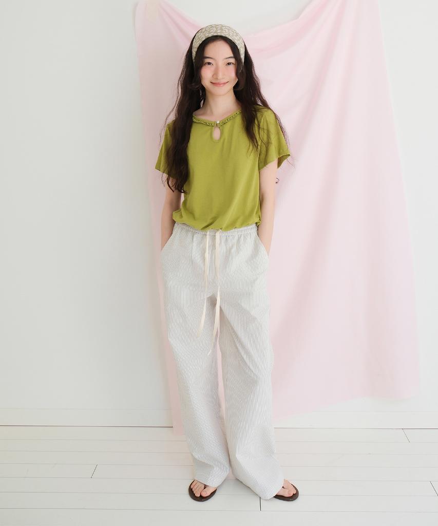Moui Cozy Stripe Banding Pants (Cream)