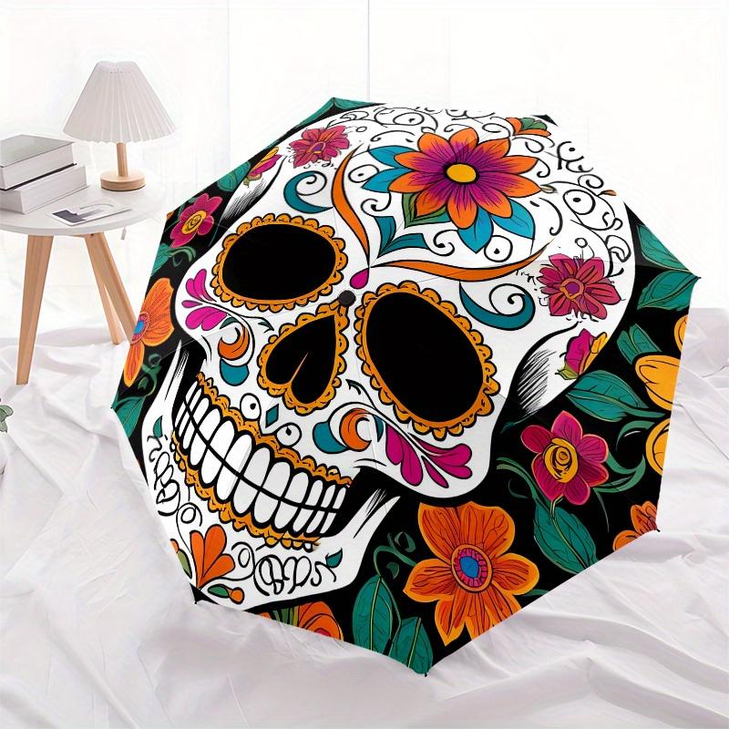 Sugar Skull, Day of the Dead Theme 8 Bone Hand Automatic Folding Umbrella, Compact and Portable Design, A Perfect Gift for Birthday, Christm