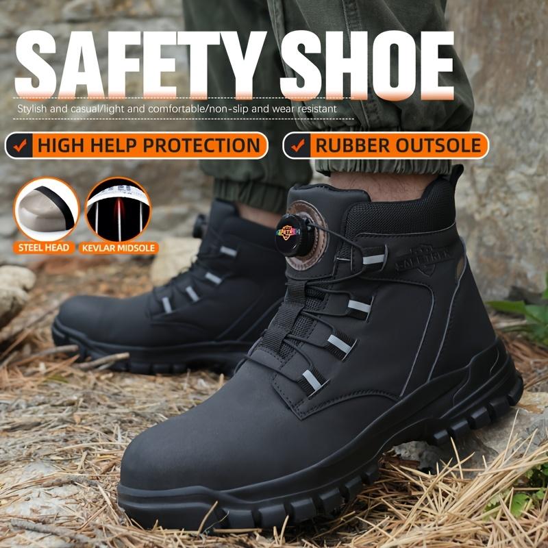 Steel Toe Work Safety Shoes - Puncture-Proof, Anti-Smash, Non-Slip, Shock-Absorbing, with Convenient Rotating Buckle, High-Top Protective Design