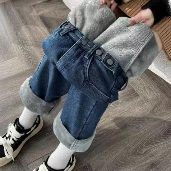 Women's 2023 Winter High-Waist Wide-Leg Jeans: Warm, Thick, Straight-Leg, Slimming Velvet Trousers.