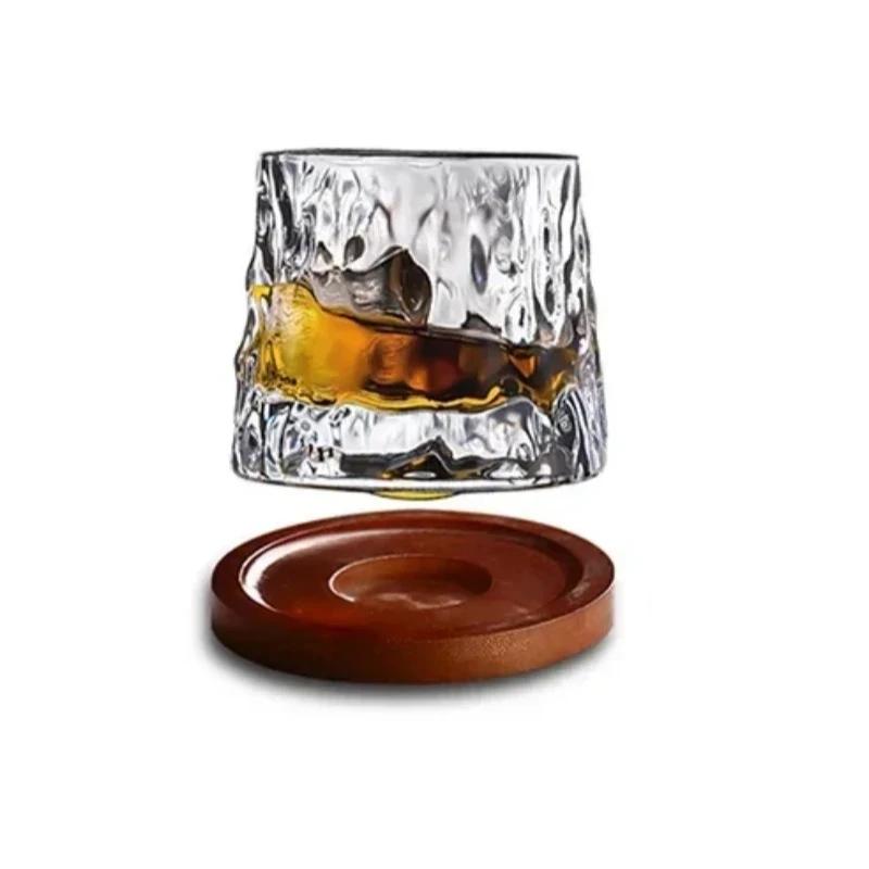 200ML Whiskey Glasses with Base Durable Spinning Glassware Set Cocktails Wine Brandy Cup Party Drinking Glass Twist Tumbler