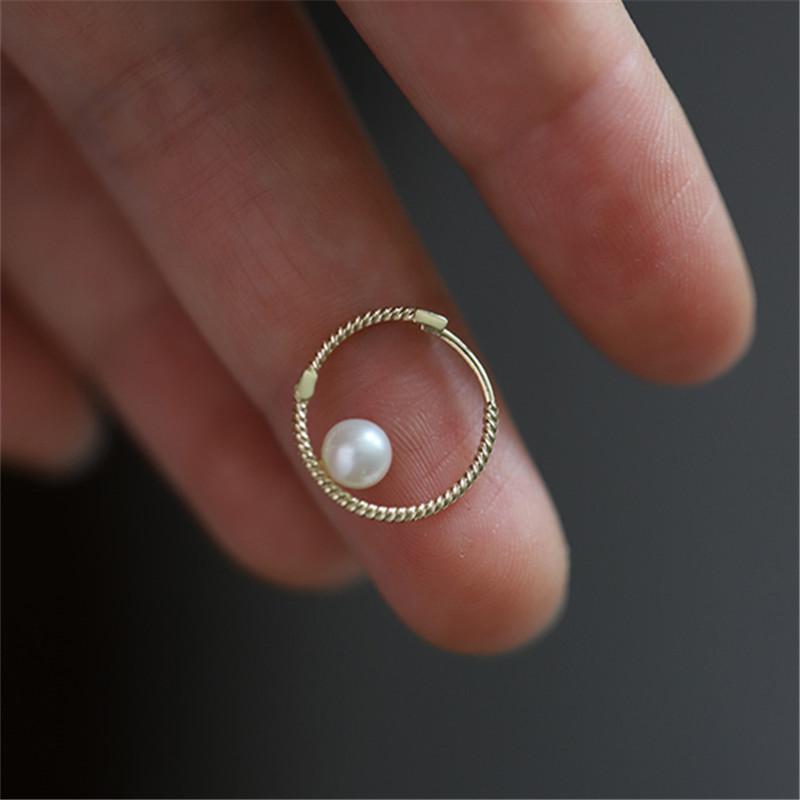 925 Sterling Silver Hoop Twist Shell Pearl Stud Earrings for Women Korean 14K Gold Plated Jewelry Accessories