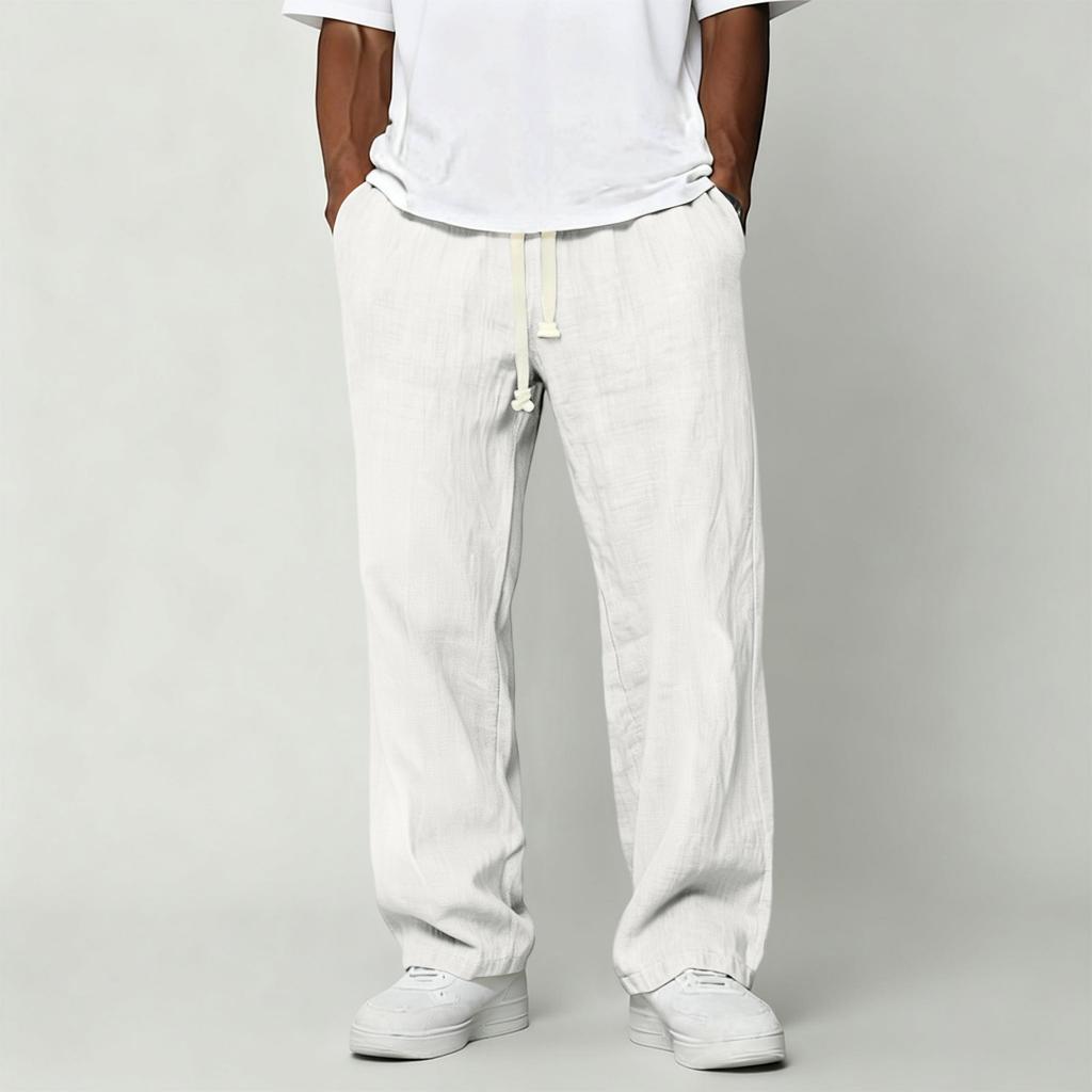 Men's Casual Cotton Linen Pants | Elastic Drawstring Waist Loose Fit Lightweight Summer Pants For Beach & Home Wear