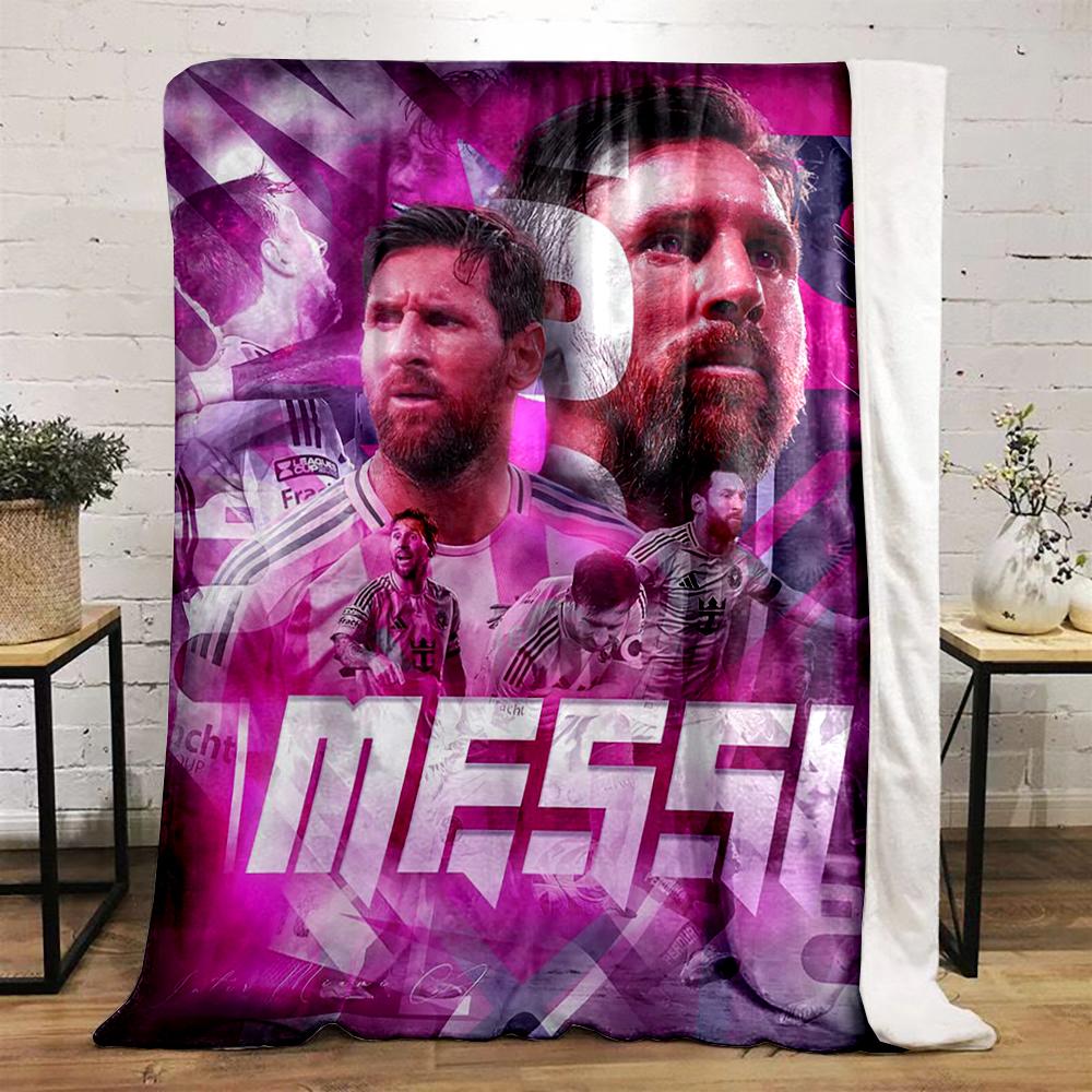 "Bright Pink Messi Collage Sports Design Warm blanket" Flannel blanket for bedroom, living room, sofa, and nap.