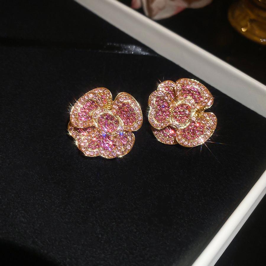 Minimalist Flower Silver Needle Earrings With Sparkling Zircon For Office Wear Women