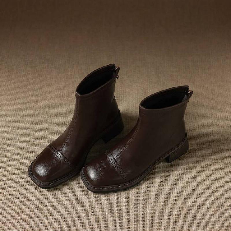 

Осенне-зимние женские кожаные женские ботинки больших размеров однотонные на молнии сзади на квадратном каблуке кожаные ботинки на среднем каблуке модные ботинки новые ботинки средней высоты 39