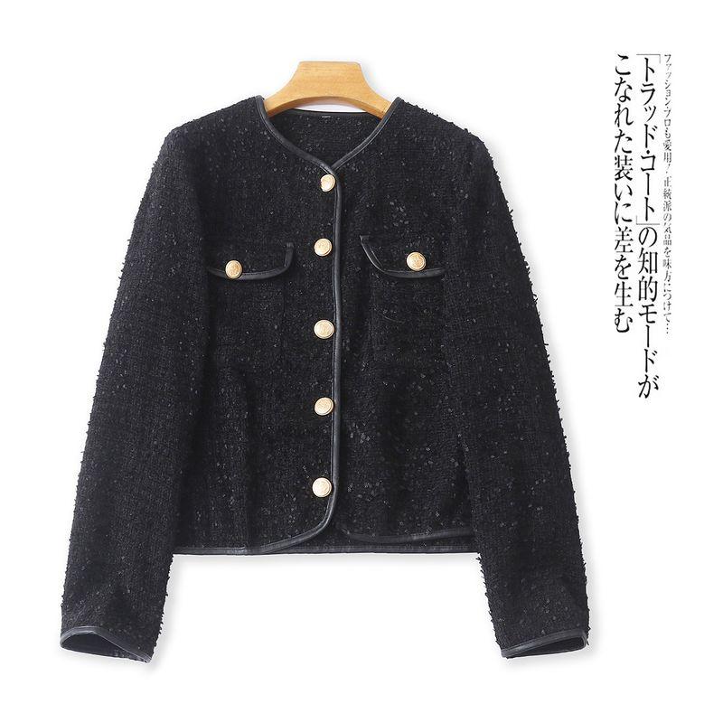 

Изящная верхняя одежда Осень Новая Внешняя торговля Женская одежда Мода Круглый вырез Однобортный Длинный рукав Однотонный Приталенный Топ 32150 Black C- 6-15-1 S