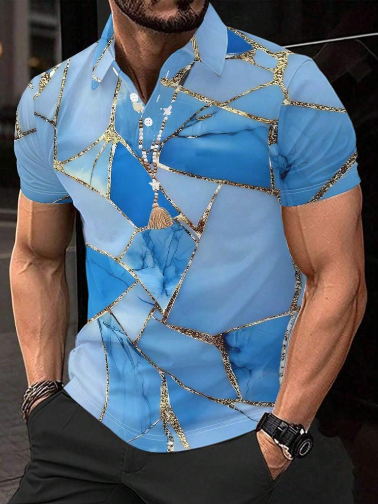 Men's Short-Sleeve Polo Shirt with Beaded Tassel Pendant Print & Lapel Collar - Button-Up Button-Front Suitable for Dates, Beach Vacations, Summer