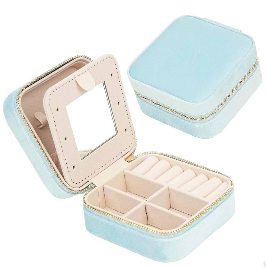 Zippered Jewelry Box with Compartments Small Mirror Soft Space