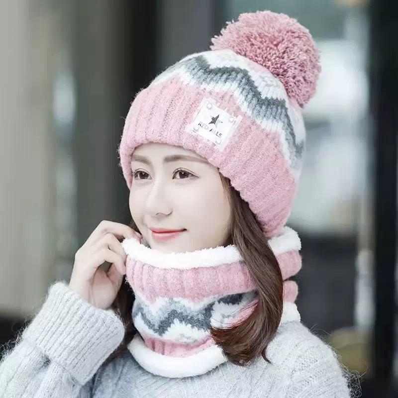 Autumn and winter hat scarf split wool hat cute velvet knitted hat women's cycling neck protection warm confinement hat versatile