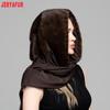 JERYAFUR Women Faux Fur Hooded Scarf, 2‑in‑1 Warm Plush Hat Scarf Combo for Cold Winter Daily Outdoor Wear