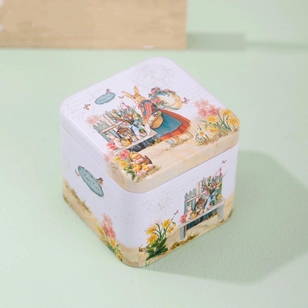 Metal Rabbits Candy Box with Lids Small Tin Can Multi-Purpose Easter Tinplate Box  Home Party Decor