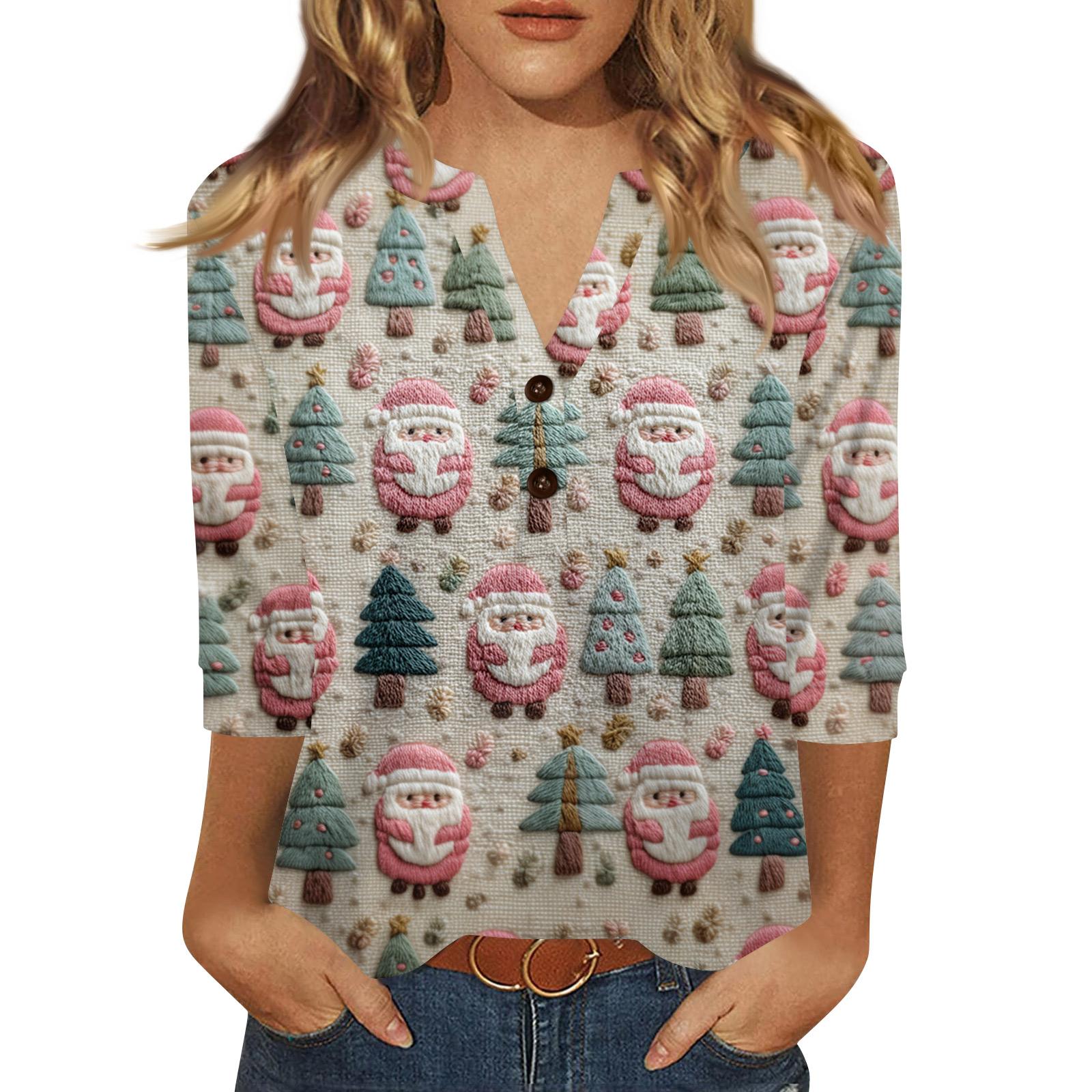 

Жен. Футболка С принтом Пуговицы Рукав 3/4 Повседневные Выходные Мода Классический Классический V-образный вырез Обычный Верх M